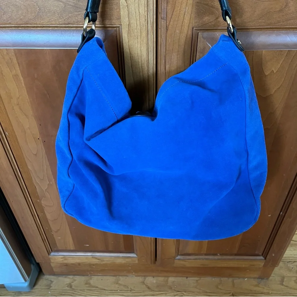 C. Wonder Blue Suede Slouch Hobo Bag with Leather Strap and Tassel - Picture 7 of 13